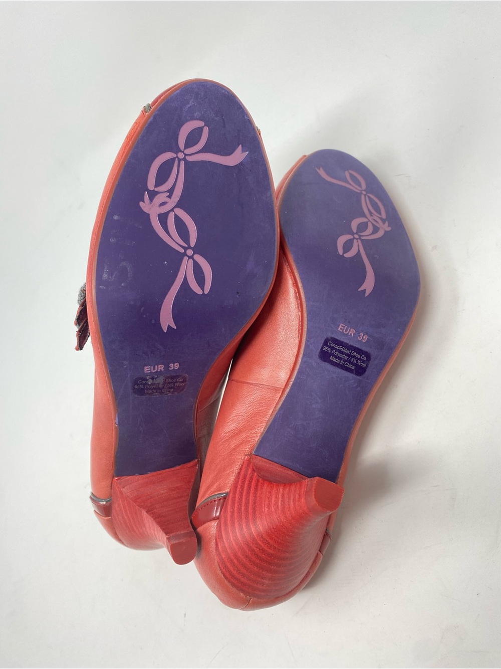 Poetic License Love Letter Mary Jane Red Leather Heels Gray Fabric Trim Retro - Picture 11 of 12